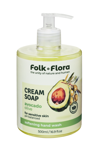 Kremowe Mydło w Płynie „Awokado i Oliwa z Oliwek” Folk & Flora 500 ml 