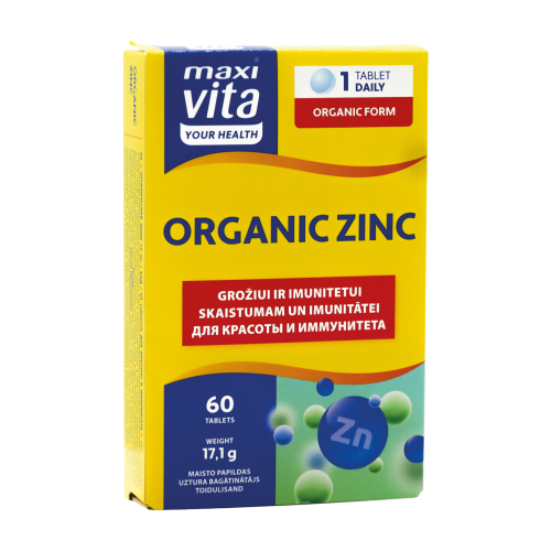 Cynk Organiczny Skóra Testosteron Odporność Paznokcie 60 Maxi Vita tabl. 