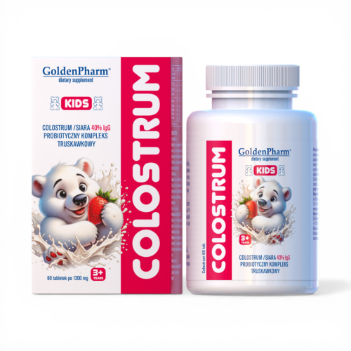 Colostrum Kids Dla Dzieci Truskawkowe Cukierki Siara 40%IGG Probiotyk 60szt.png