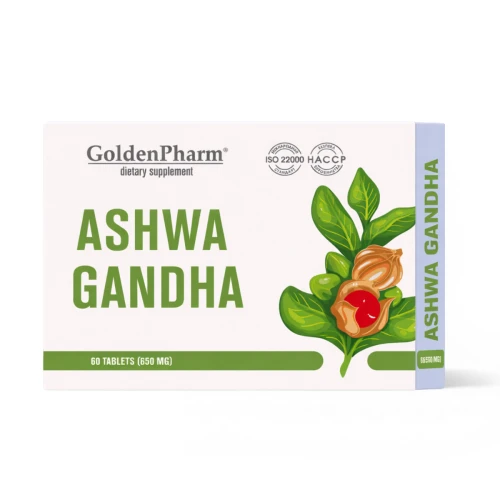 Ashwagandha Adaptogen Stres Sen Pamięć Relaks Golden Pharm 60 tab. 650 mg