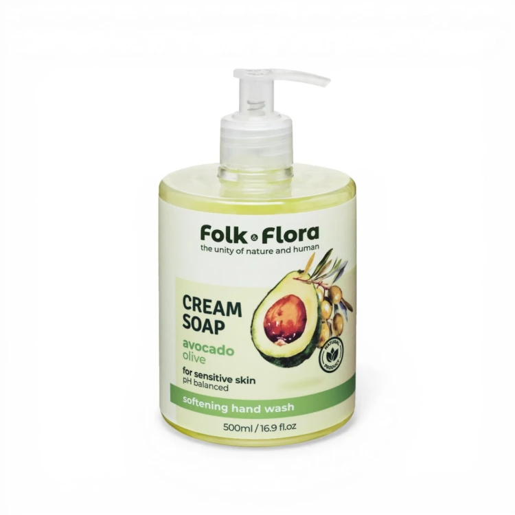 Kremowe Mydło w Płynie „Awokado i Oliwa z Oliwek” Folk &amp; Flora 500 ml.png