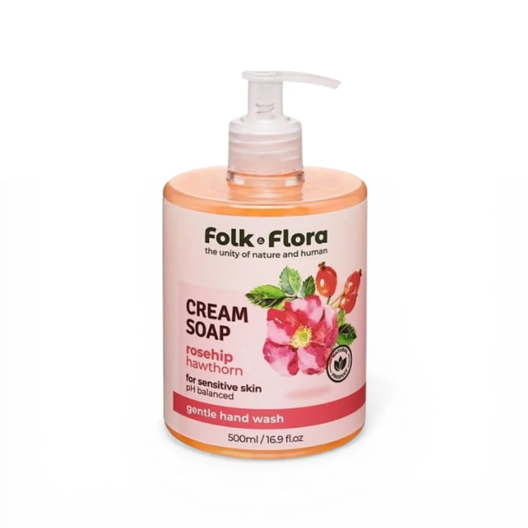 Kremowe Mydło w Płynie „Dzika Róża i Głóg” Folk &amp; Flora 500 ml.png