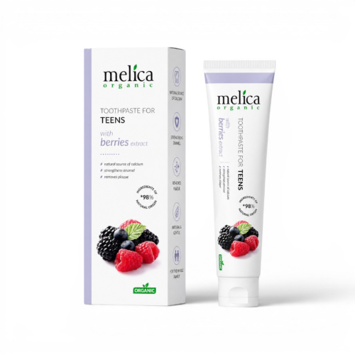 Pasta do zębów dla nastolatków bez fluoru owoce leśne Melica Organic 100 ml.png