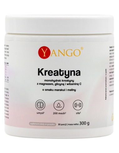 Kreatyna 200 Mesh Marakuja-Malina + Magnez + Glicyna + Witamina C – 300 g – Yango.png