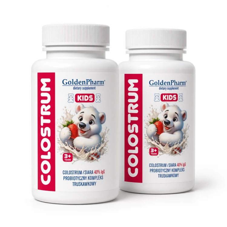 Colostrum Kids Dla Dzieci Truskawkowe Cukierki Siara 40%IGG Probiotyk 60szt dwie sztuki