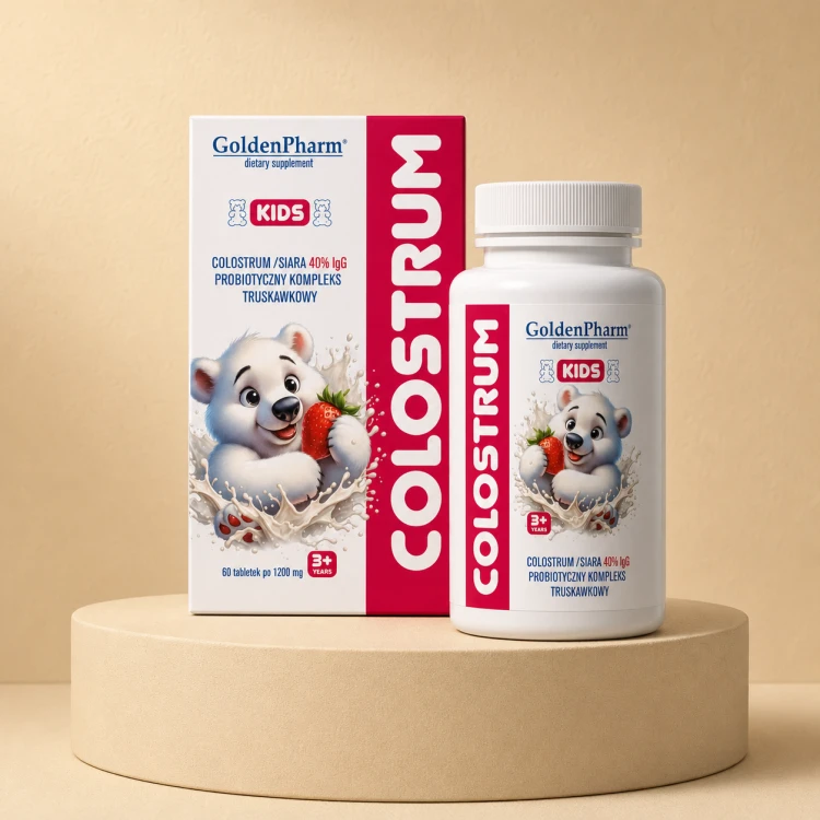 Colostrum Kids Dla Dzieci Truskawkowe Cukierki Siara 40%IGG Probiotyk 60szt