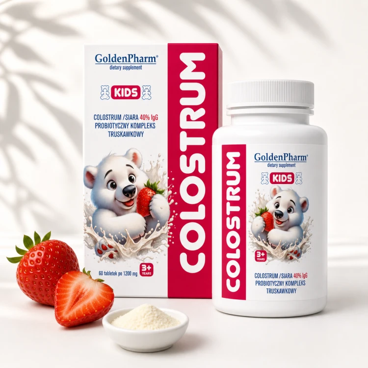 Colostrum Kids Dla Dzieci Truskawkowe Cukierki Siara 40%IGG Probiotyk 60szt