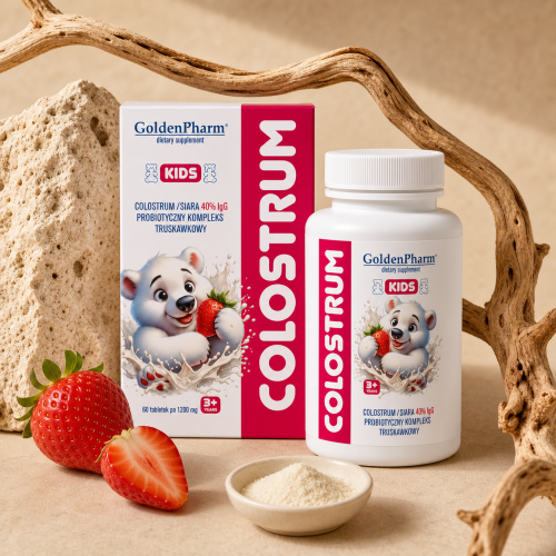 Colostrum Kids Dla Dzieci Truskawkowe Cukierki Siara 40%IGG Probiotyk 60szt