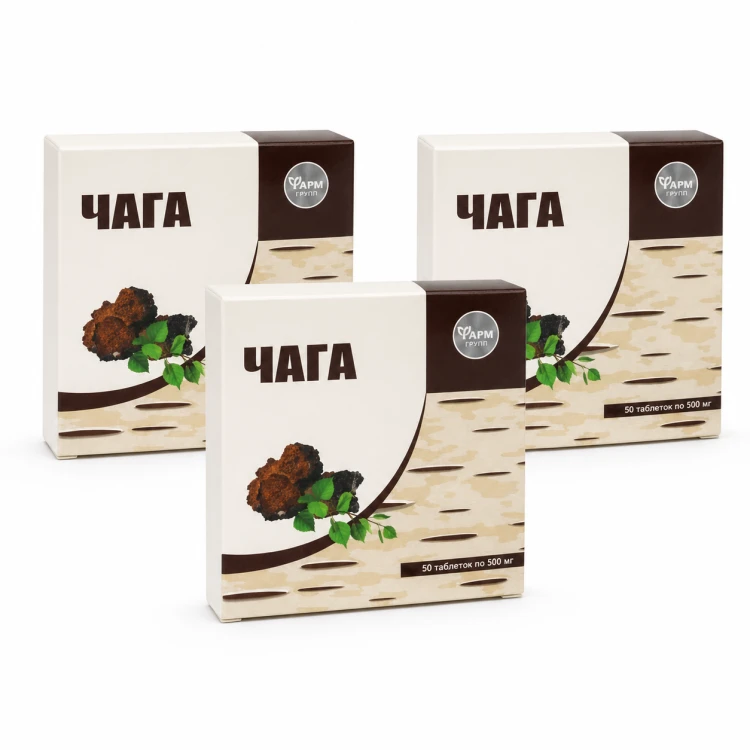 Czaga (chaga) Huba Brzozowa 50 tabl. 500mg trzy sztuki